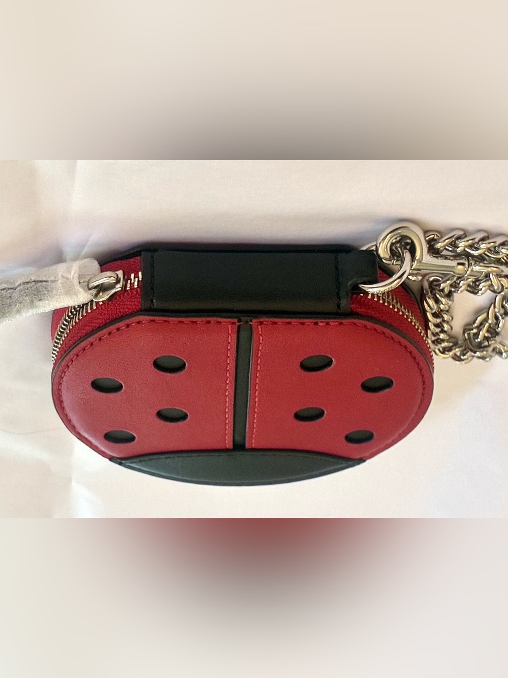 Coach 2911 Leather Large Ladybug Black/Red Coin Purse/ Wristlet Chain Charm NWT - Picture 4 of 11